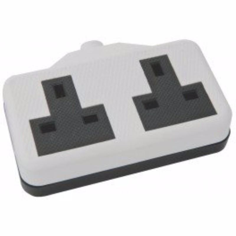 White UK 3 Pin Plug With 2 Gang 2G Socket Extension Cord Cable Lead - 15m
