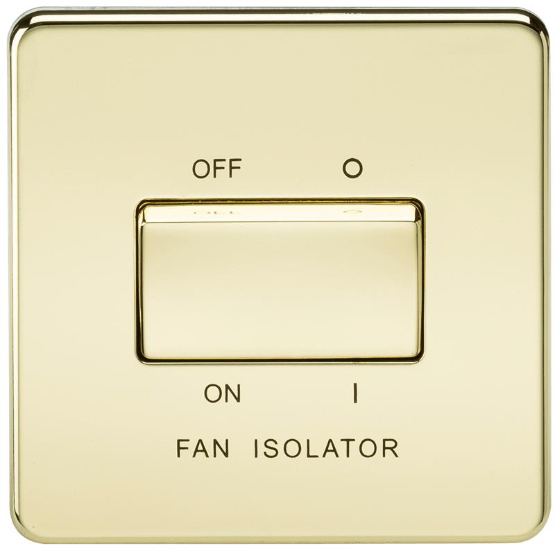 10A 1G 3 Pole 230V Screwless Polished Brass Electric Fan Isolator Switch