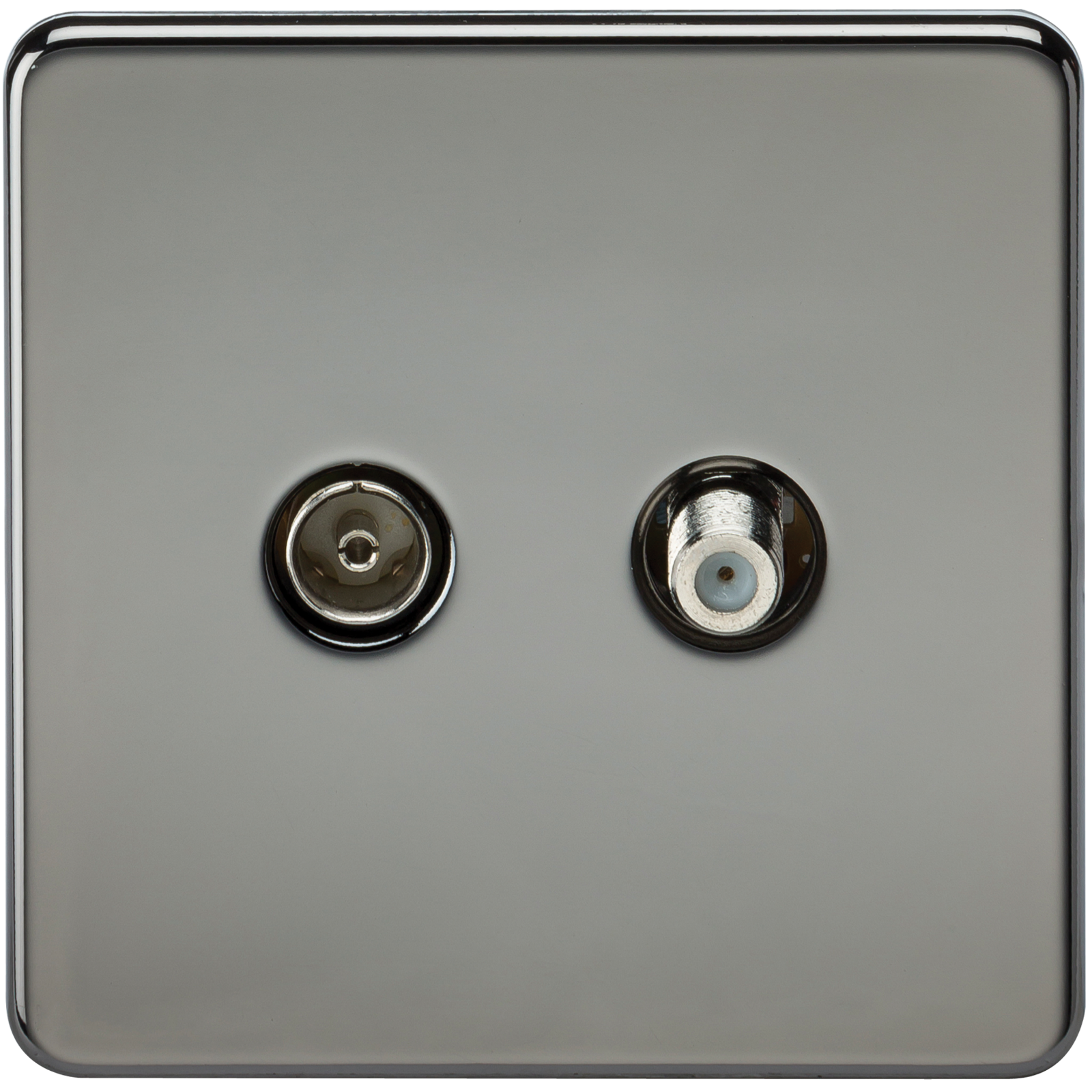 Coaxial TV and SAT TV Outlet 1G Screwless Black Nickel Isolated Wall Plate