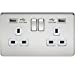 2G 13A Screwless Polished Chrome 2G Switched Socket with Dual 5V USB Charger Ports - White Insert