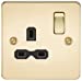 1G DP Switched Socket Flat Plate - Polished Brass, Black Insert