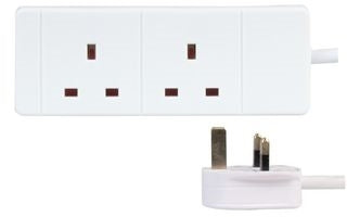 2 Gang Socket 1.5mm Extension Lead, White - 15m