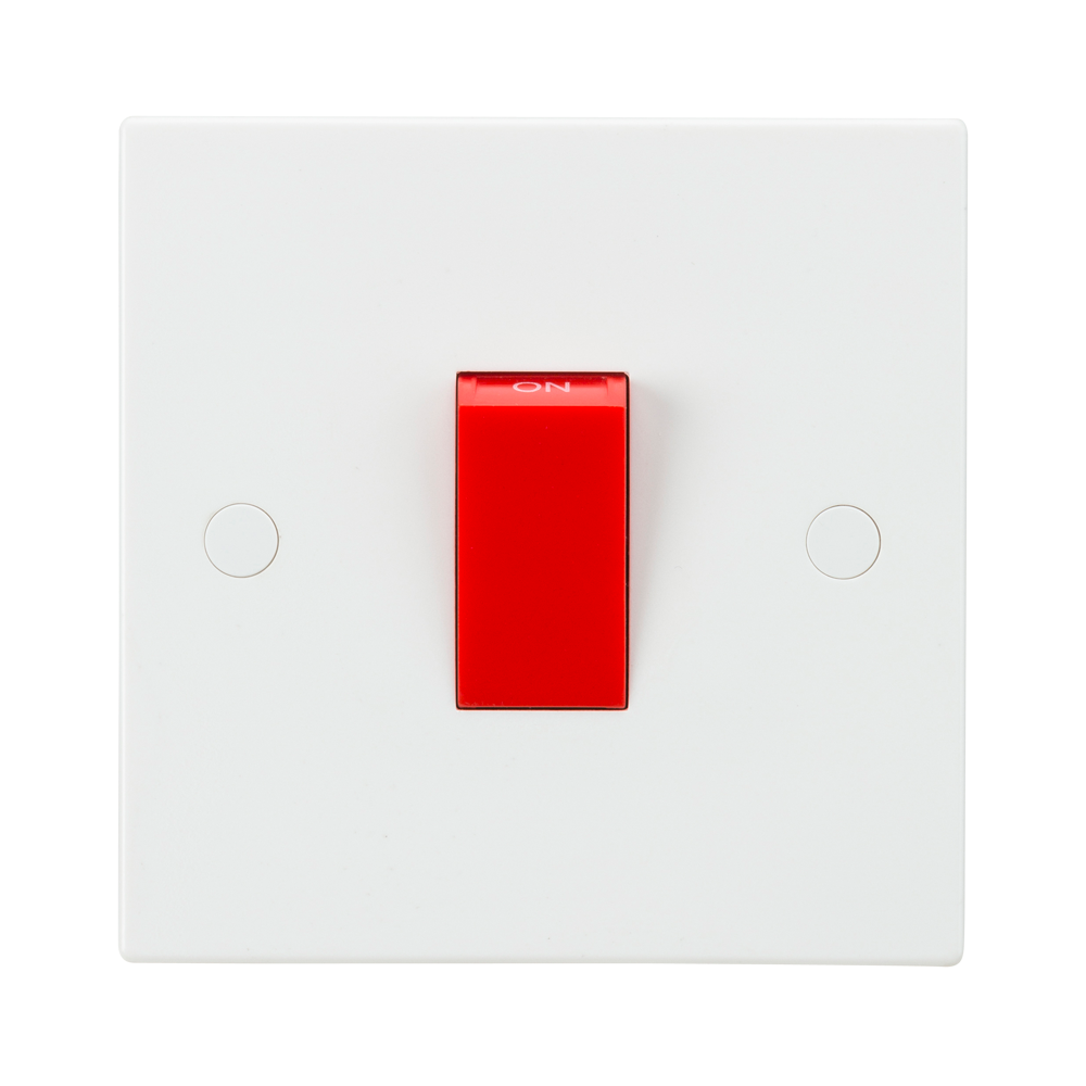 45A White 1G Double Pole 230V Electric Cooker Wall Plate Switch