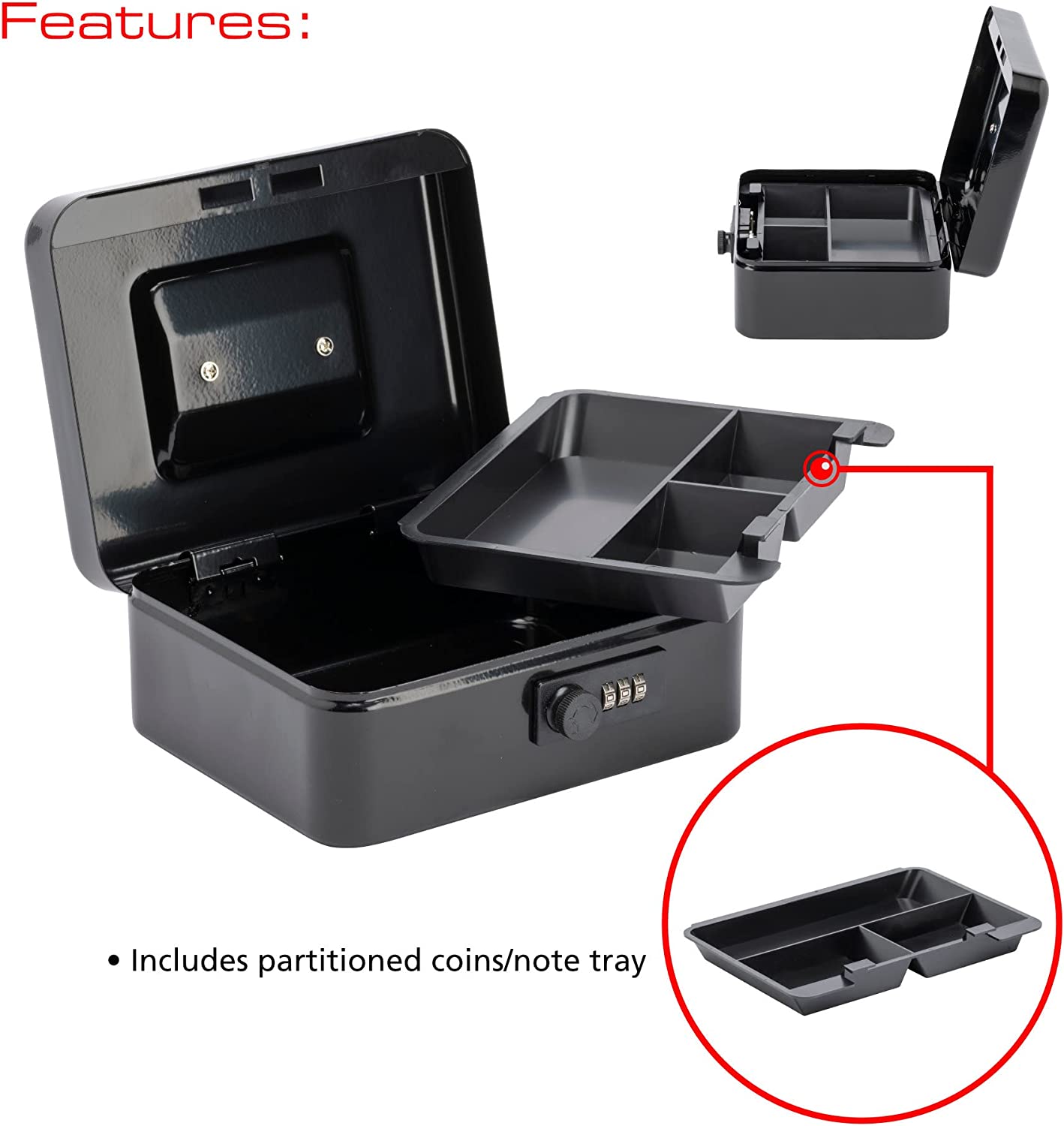 8 Combination Cash Box - Black