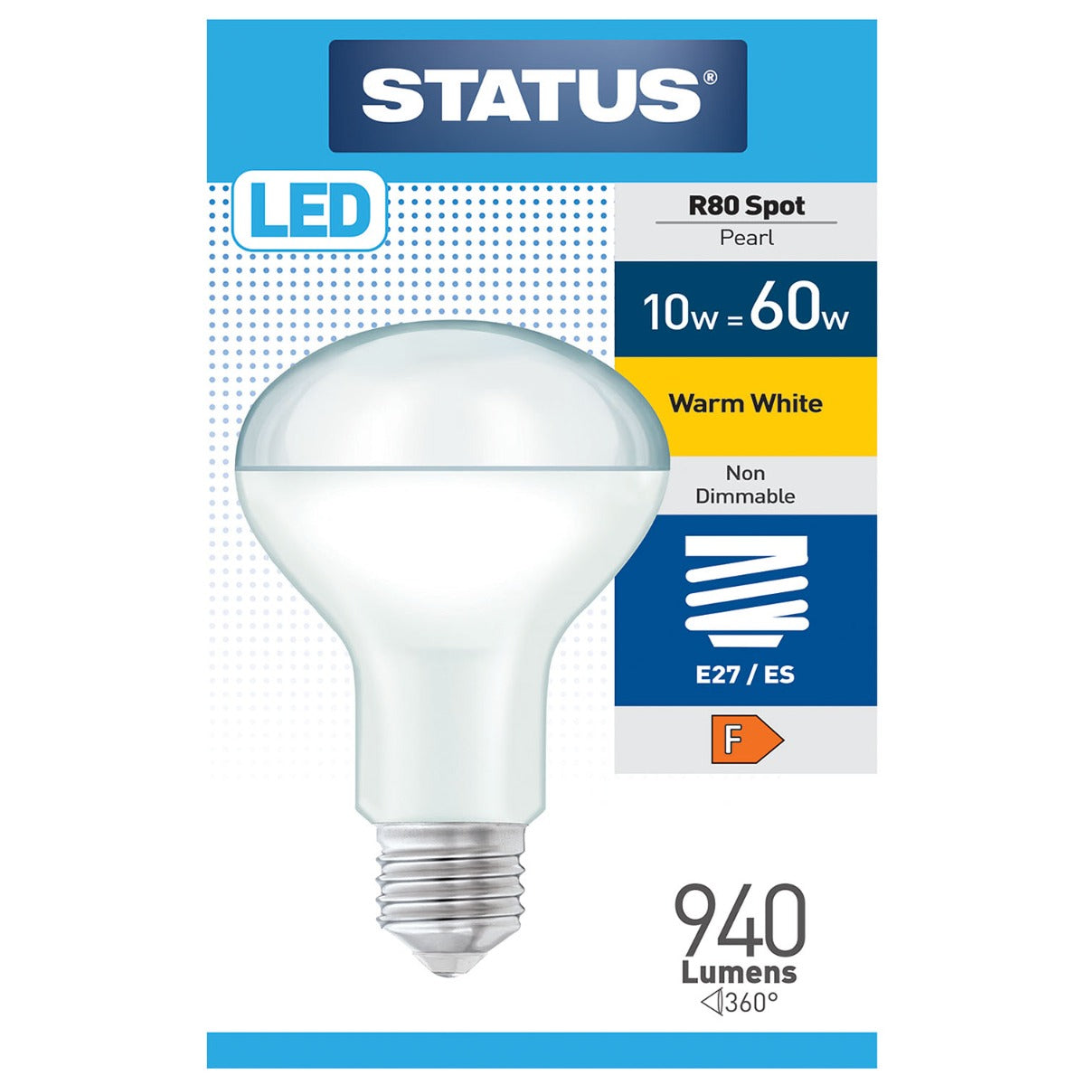 10w = 60w = 940 lumens - Status - LED - R80 - Reflector Spot - E27 - Warm White