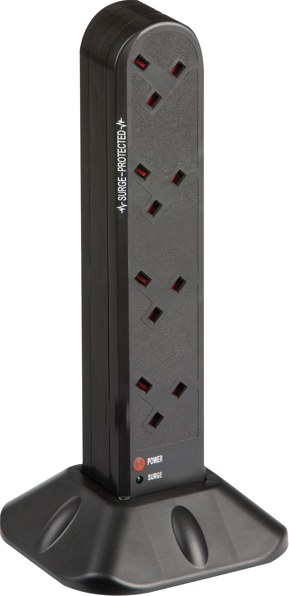 Surge Protected UK Extension Socket Tower Black - 8 Gang