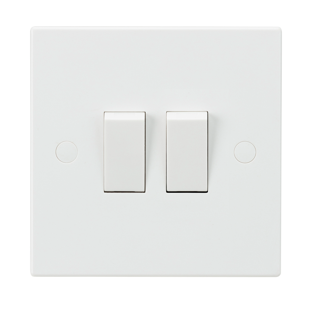 10A White 2G Twin 2 Way 230V Electric Wall Plate Switch