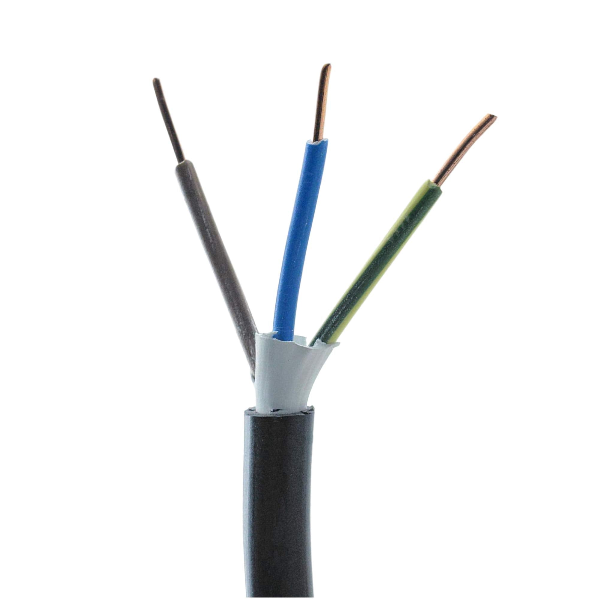 Black 1.5mm 18A 3 Core Rated 300-500V NYY-J Hi Tuff Outdoor Cable - 50m