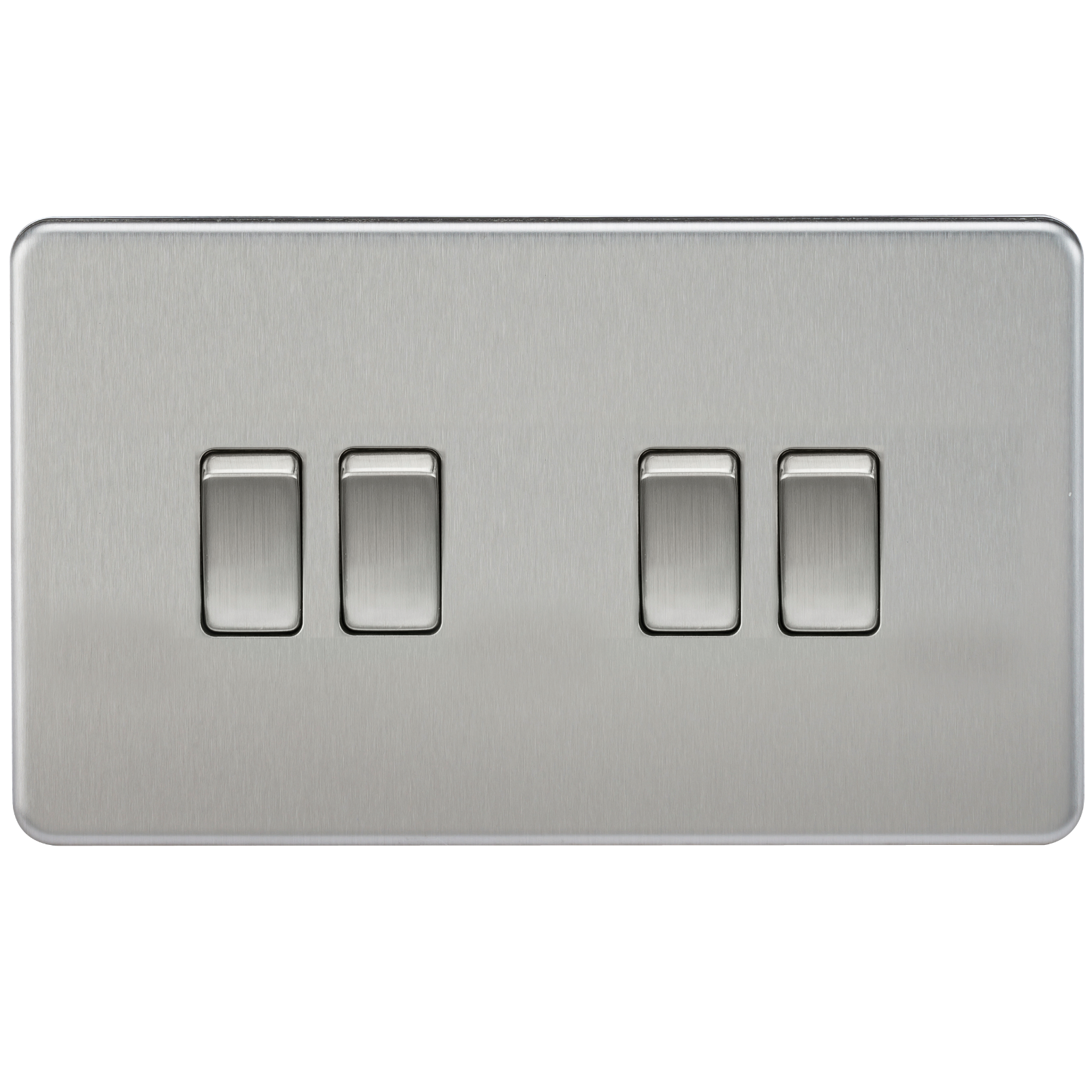 10A 4G 2 Way 230V Screwless Brushed Chrome Electric Wall Plate Switch