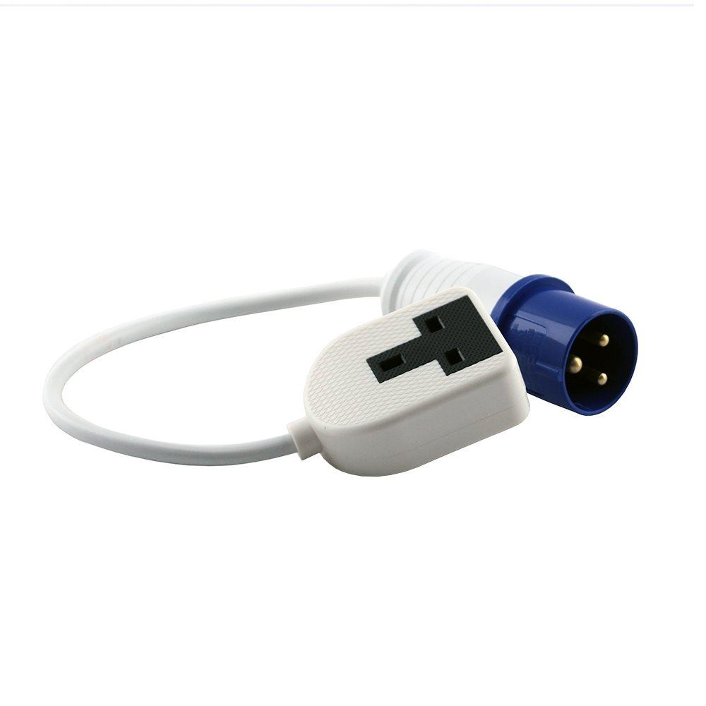 16A 230V White Male to 1 Gang Socket Hook Up Extension Cable Lead - 0.3m