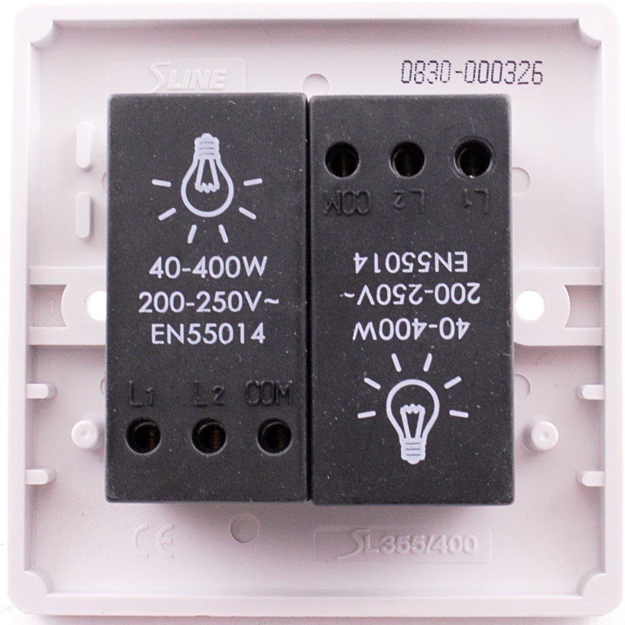 Sline 40-400W White 2G 2 Way 230V Electric Dimmer Switch Wall Plate