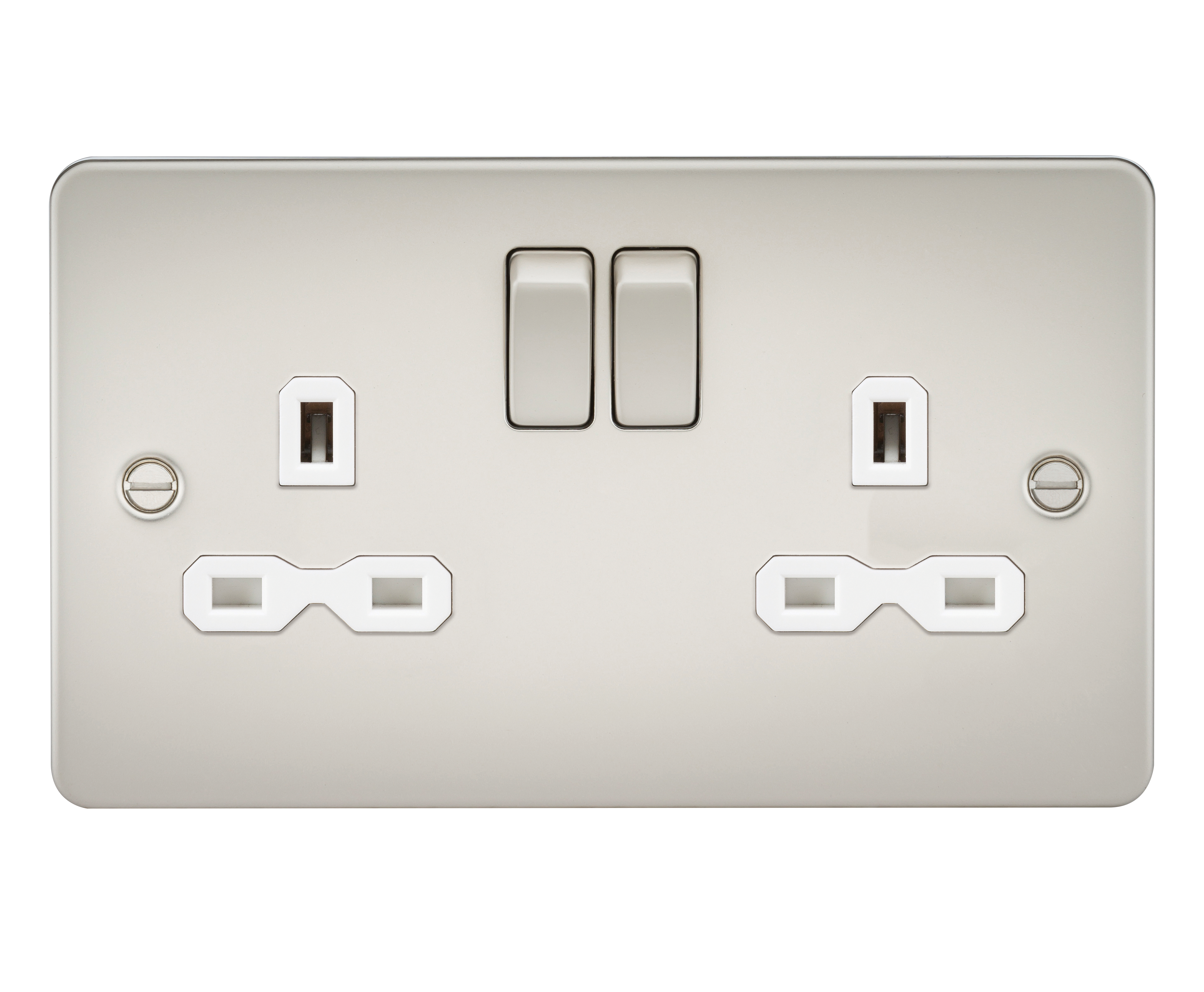 Flat plate 13A 2G DP switched socket - pearl with white insert