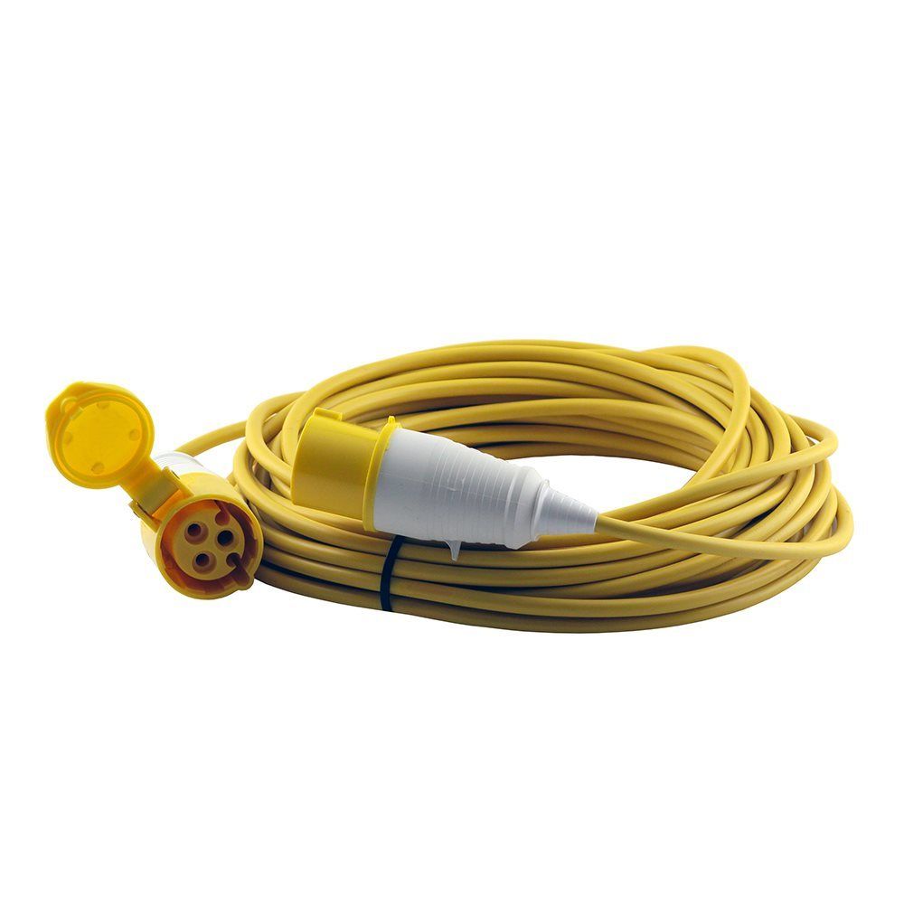 16A 110V Yellow Arctic Male to Female Electric Mains Hook Up Extension Cable Lead - 1m