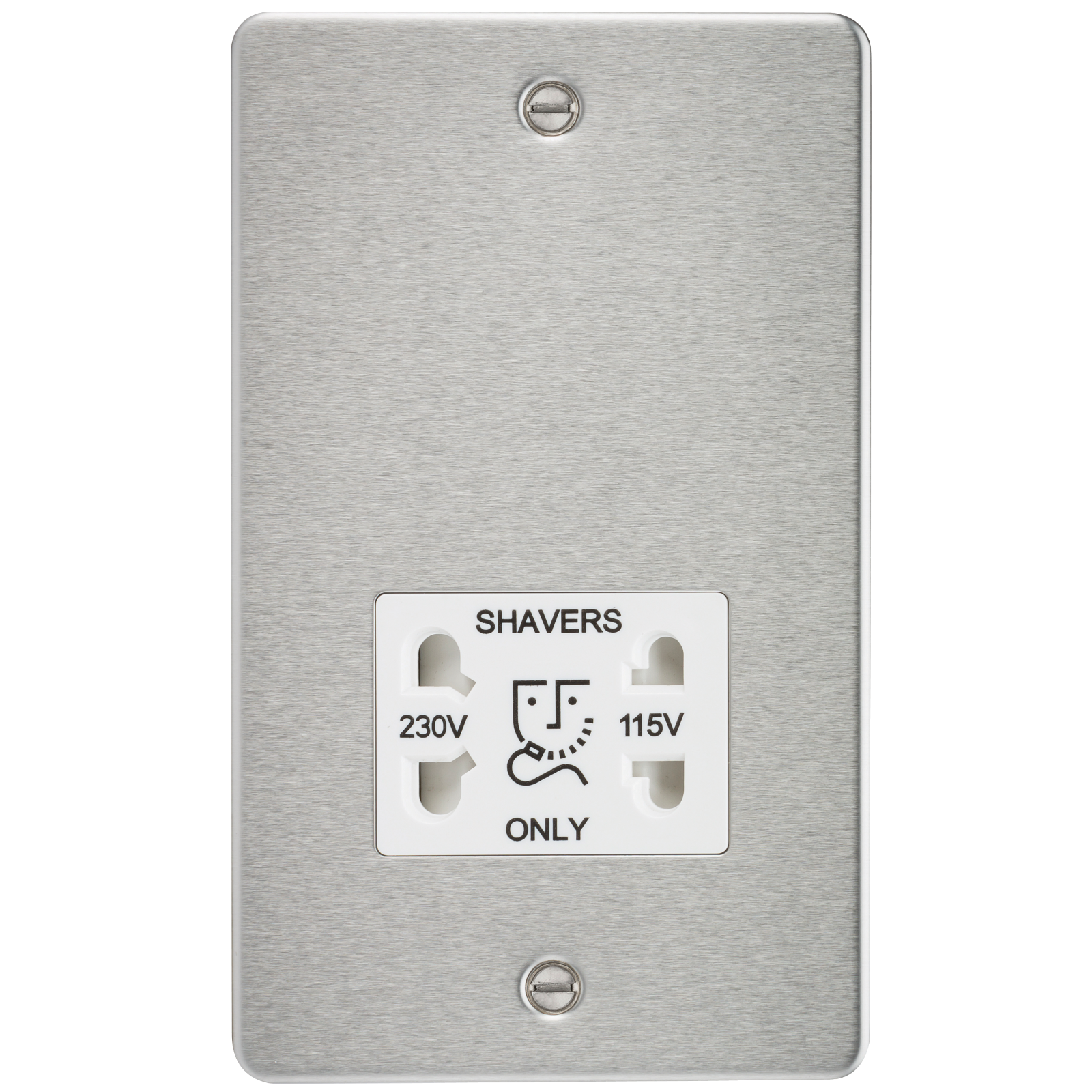 Flat Plate 115/230V dual voltage shaver socket - brushed chrome with white insert