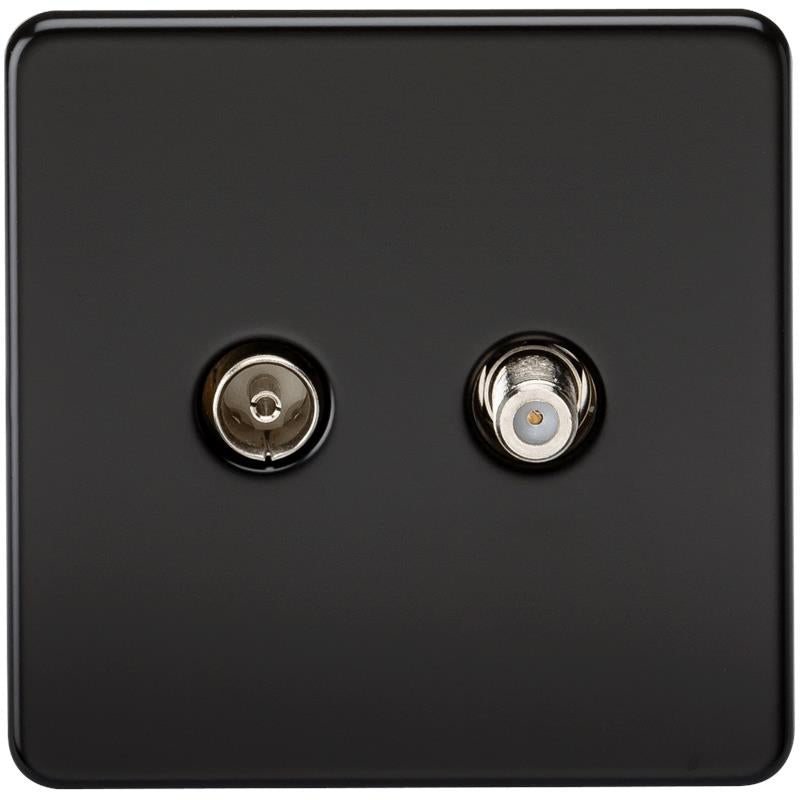 Coaxial TV and SAT TV Outlet 1G Screwless Matt Black Isolated Wall Plate