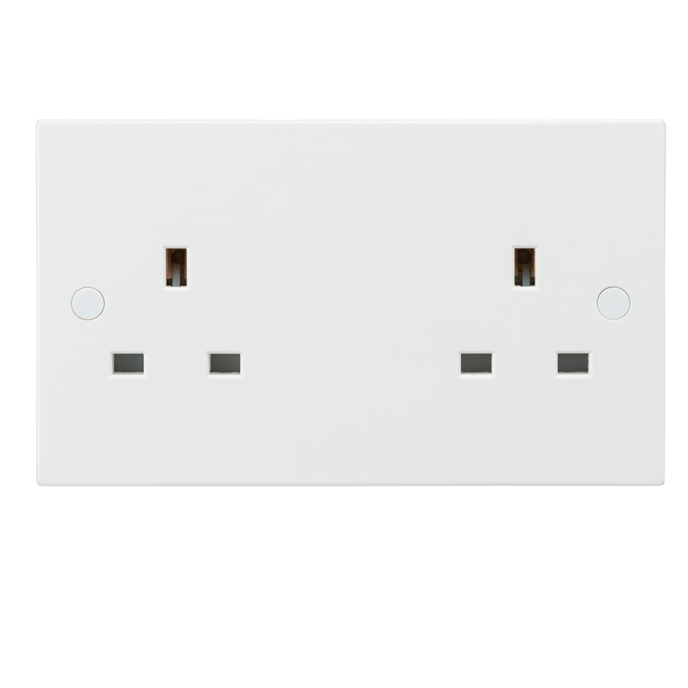 13A White 2G Twin 230V UK 3 Pin Unswitched Electric Wall Socket