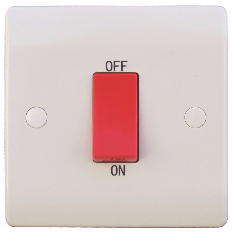 Sline 45A White 1G Double Pole 230V Electric Cooker Wall Plate Switch