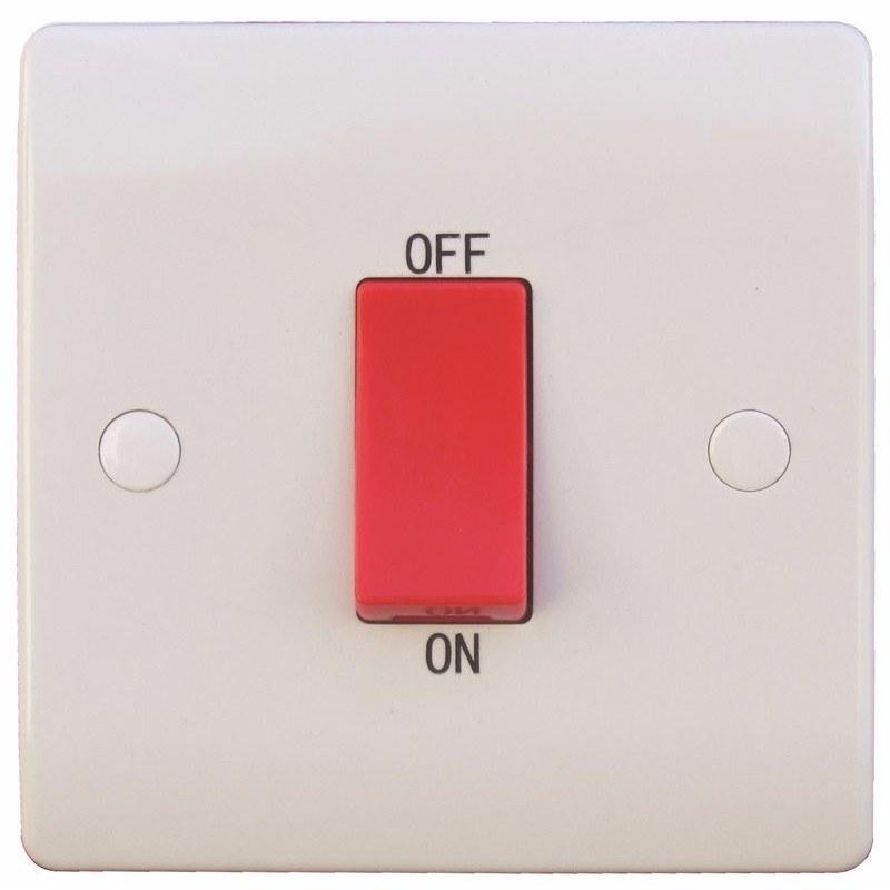 Sline 45A White 1G Double Pole 230V Electric Cooker Wall Plate Switch