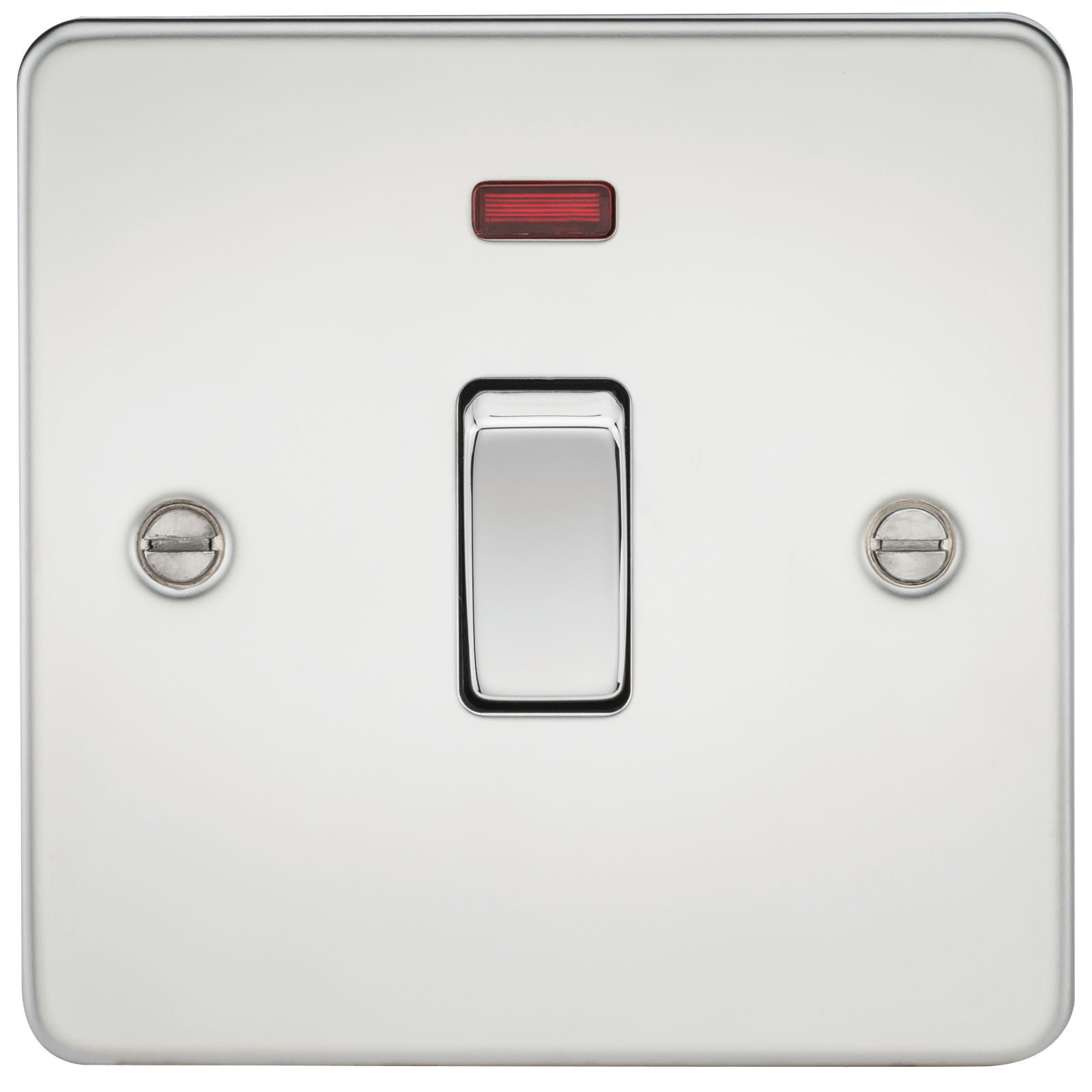 Flat Plate 20A 1G DP switch with neon - polished chrome