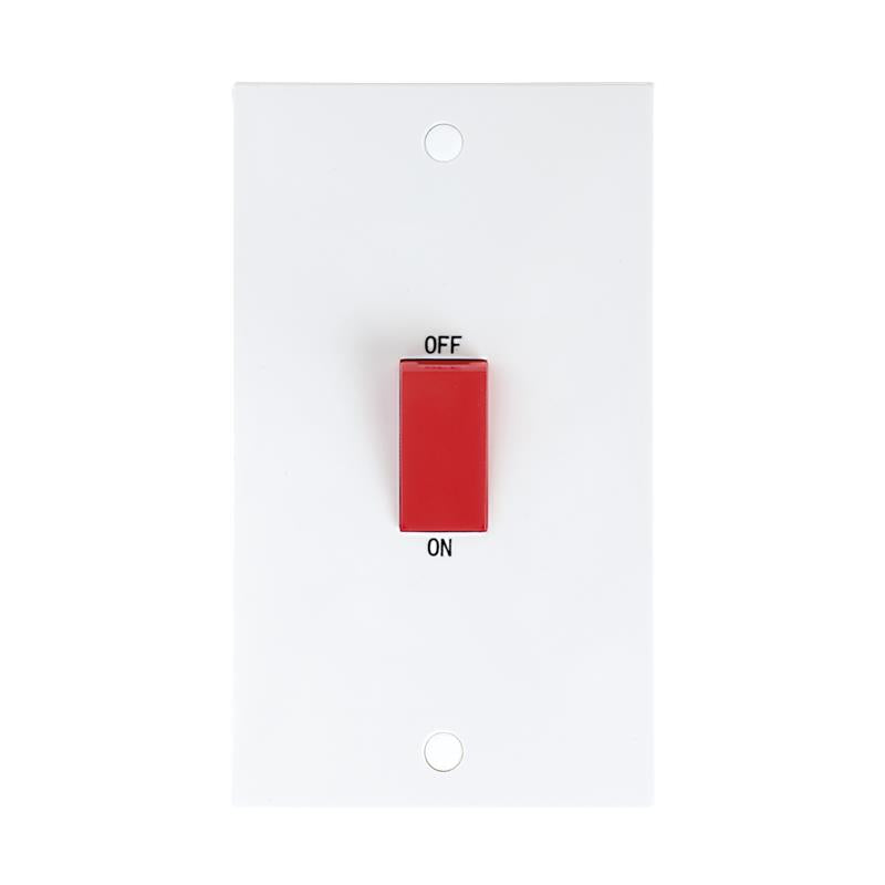 45A White 2G Double Pole 230V Electric Cooker Wall Plate Switch