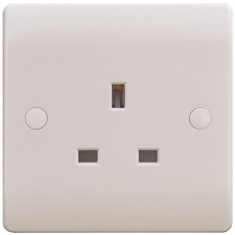 Sline 13A White 1G Single 230V UK 3 Pin Unswitched Electric Wall Socket