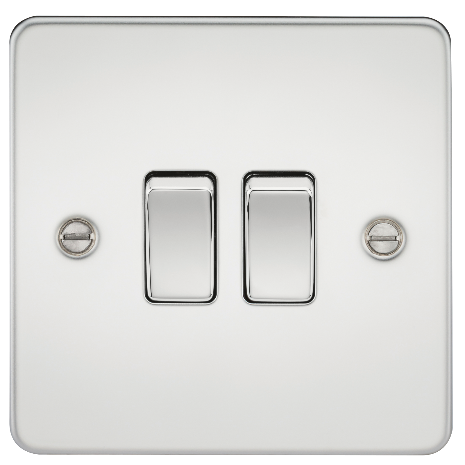 Flat Plate 10AX 2G 2-way switch - polished chrome