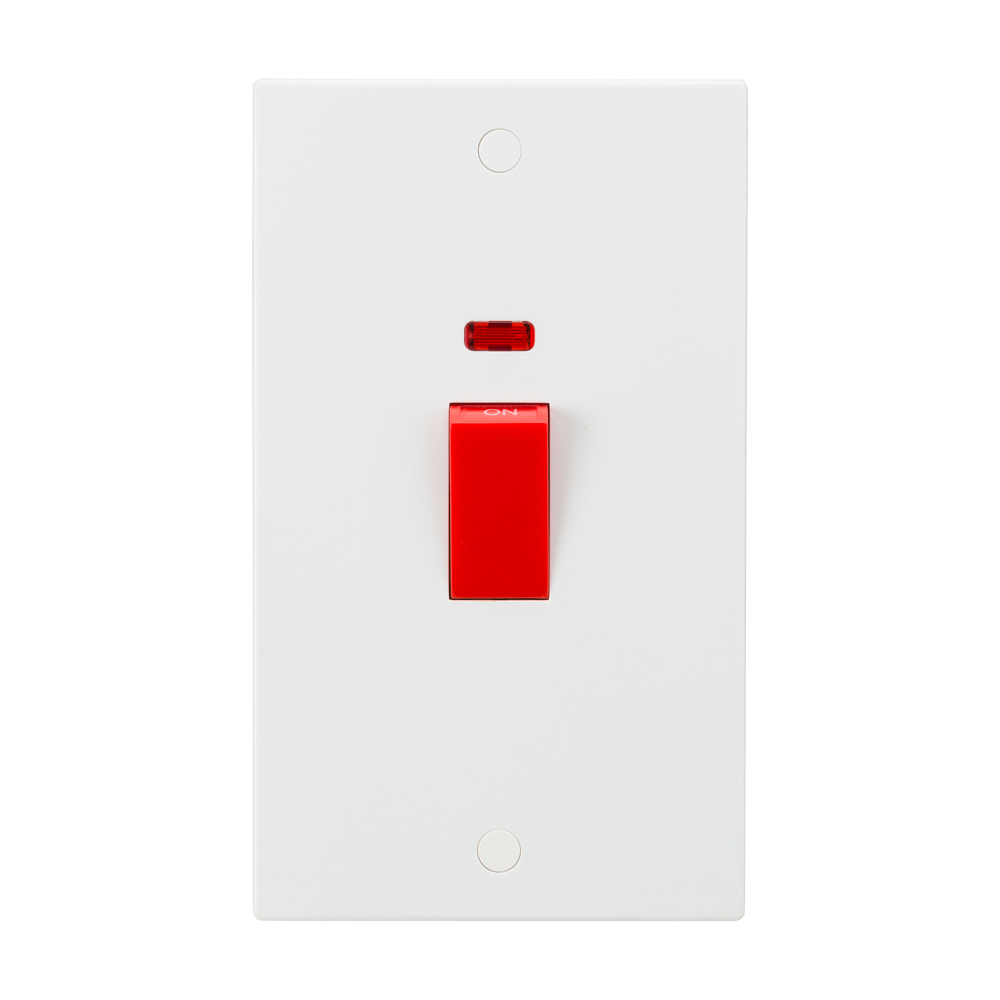 45A White 2G DP 230V Electric Cooker Wall Plate Switch With Neon