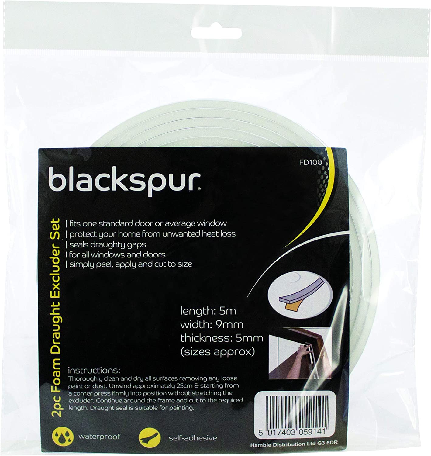 Foam Draught Excluder Set White- 2 Pack