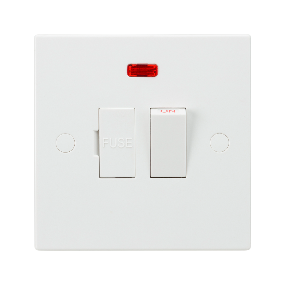 13A White Switched Connection Unit with Neon Fused & Flex Spur Electric Wall Plate