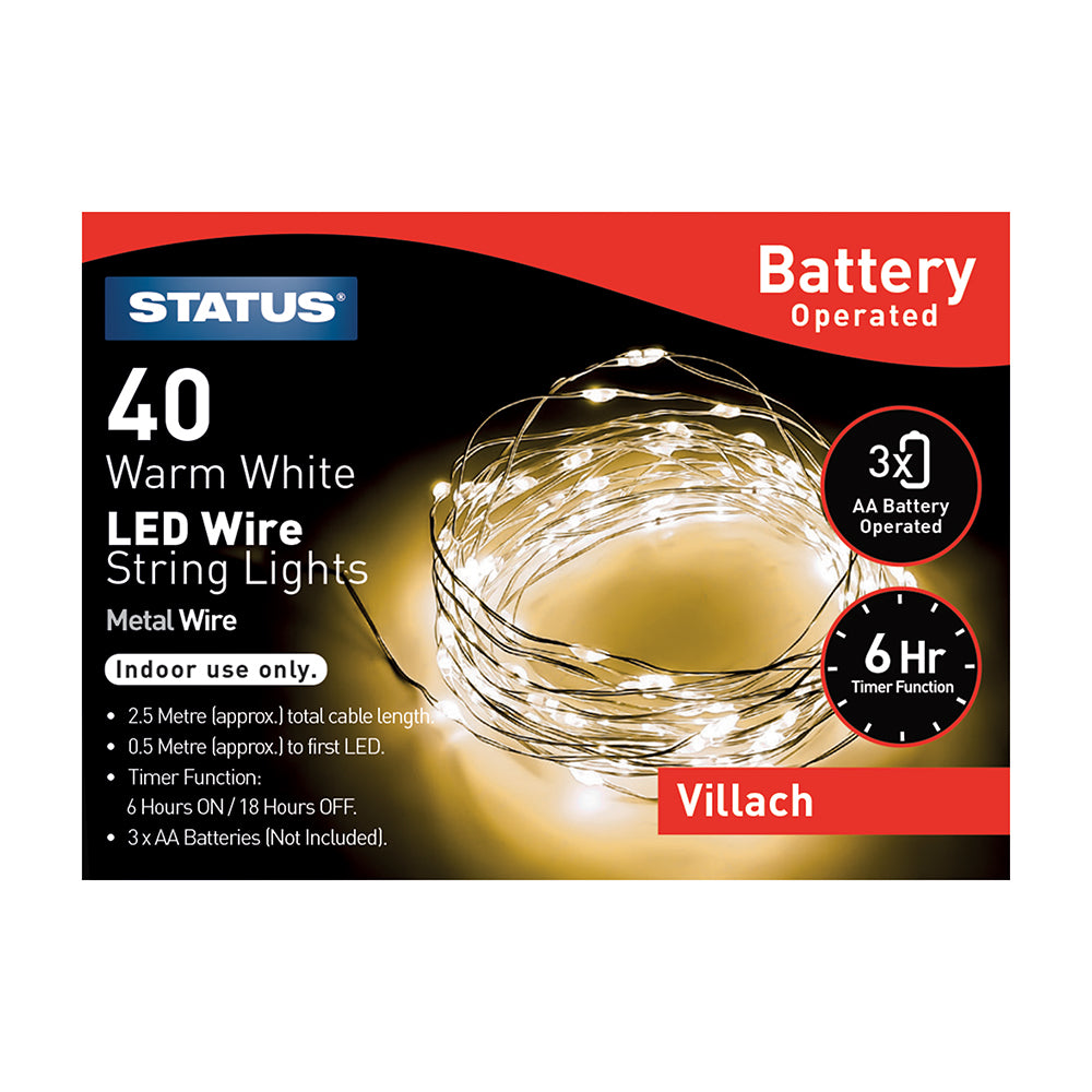 40 Micro LED Indoor Battery Wire Lights - Warm White