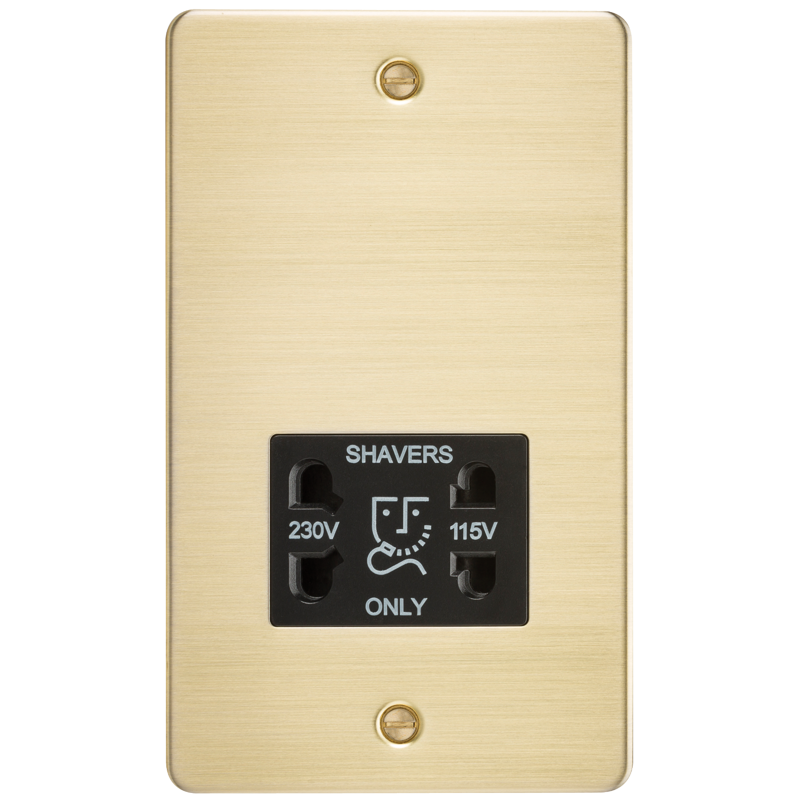 Flat Plate 115/230V dual voltage shaver socket - brushed brass with black insert