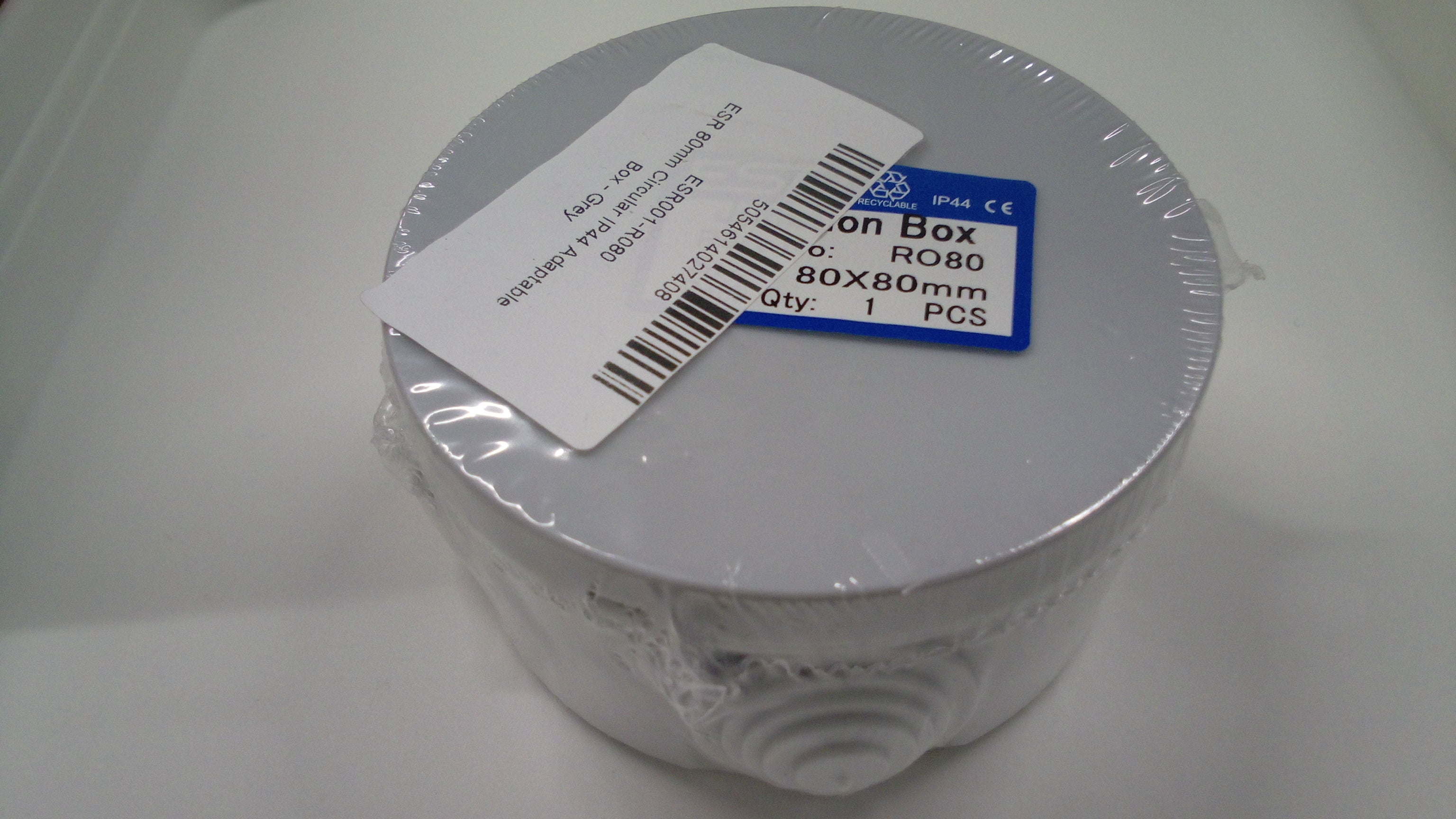 80mm IP44 Round PVC Junction Box with Knockouts - Grey