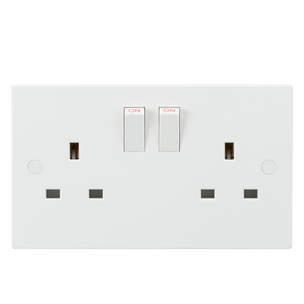 13A White 2G Twin 230V UK 3 Switched Electric Wall Socket