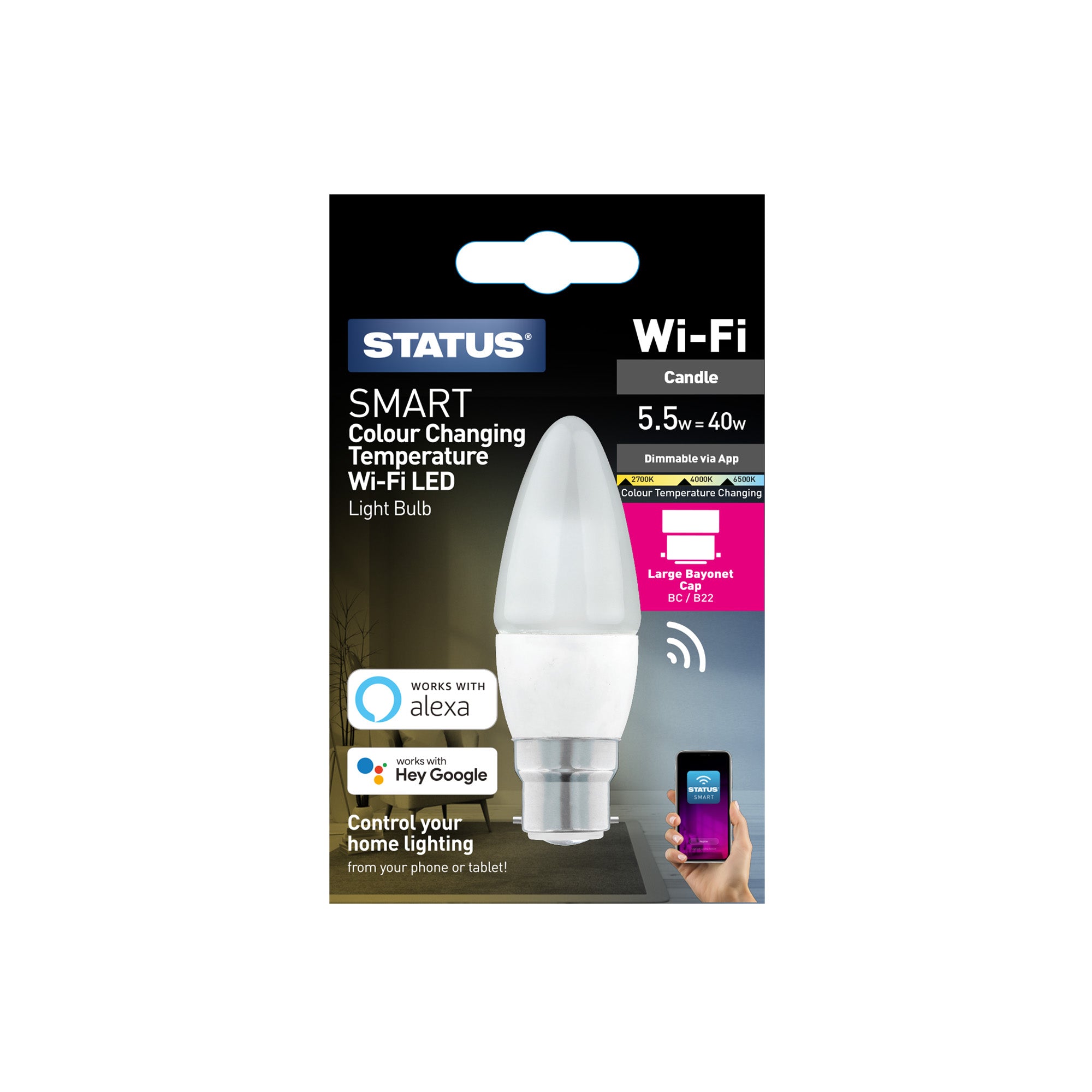 Smart 5.5w Pearl CCT LED Candle Bulb - BC