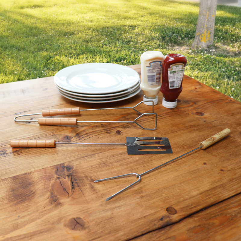 3 Piece Wooden Handle BBQ Tool Set