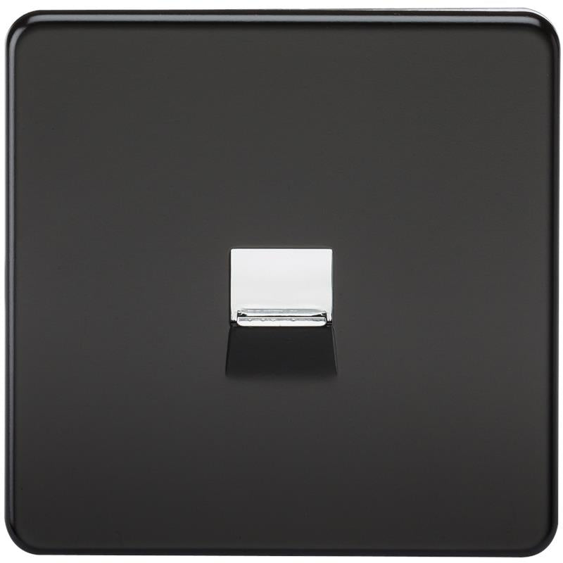 Screwless Matt Black Telephone Extension Socket Flush Wall Socket