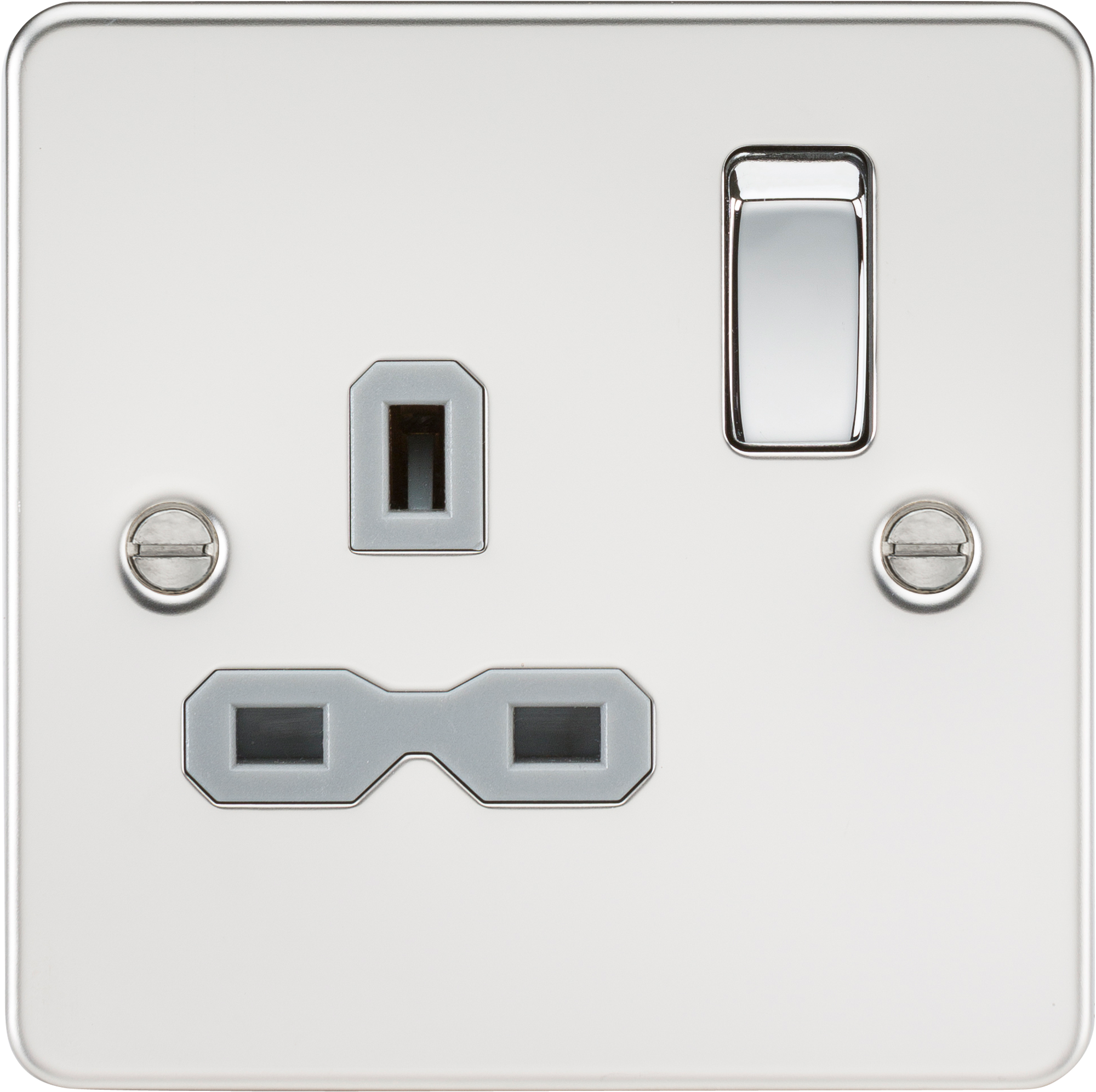 Flat plate 13A 1G DP switched socket - polished chrome with grey insert