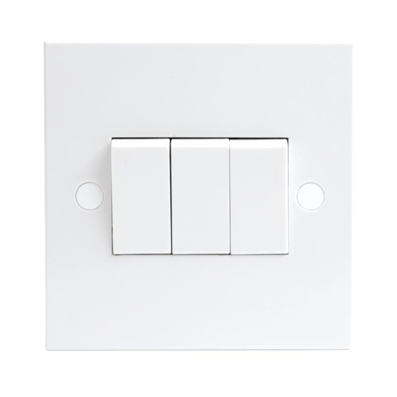 10A White 3G 2 Way 230V Electric Wall Plate Switch