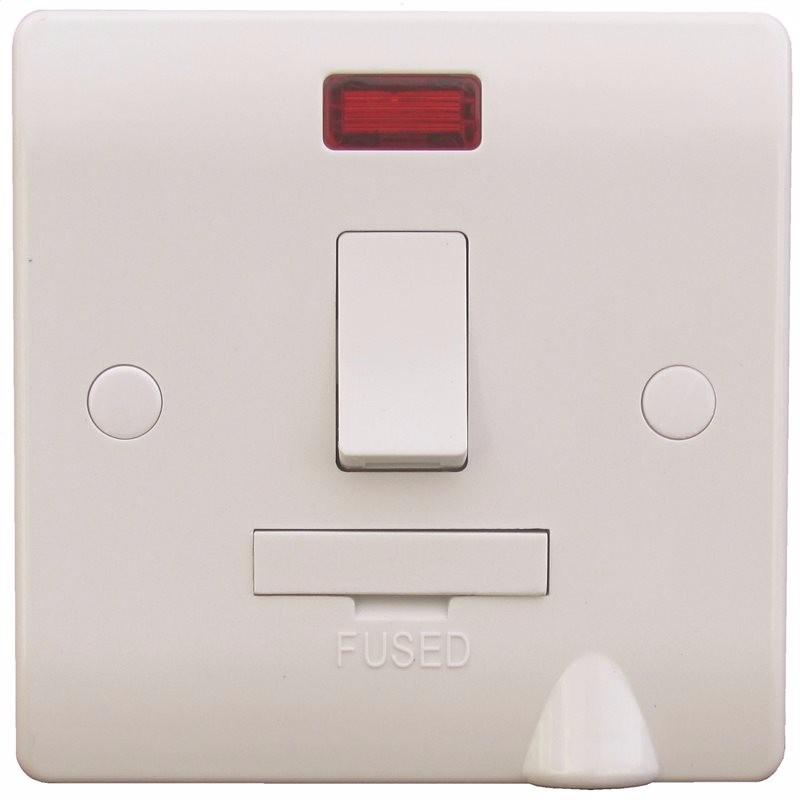 Sline 13A White Switched Connection Unit with Neon Fused & Flex Spur Electric Wall Plate