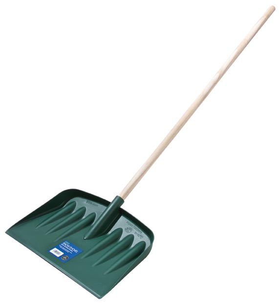 Green Snow Shovel with Wooden Handle