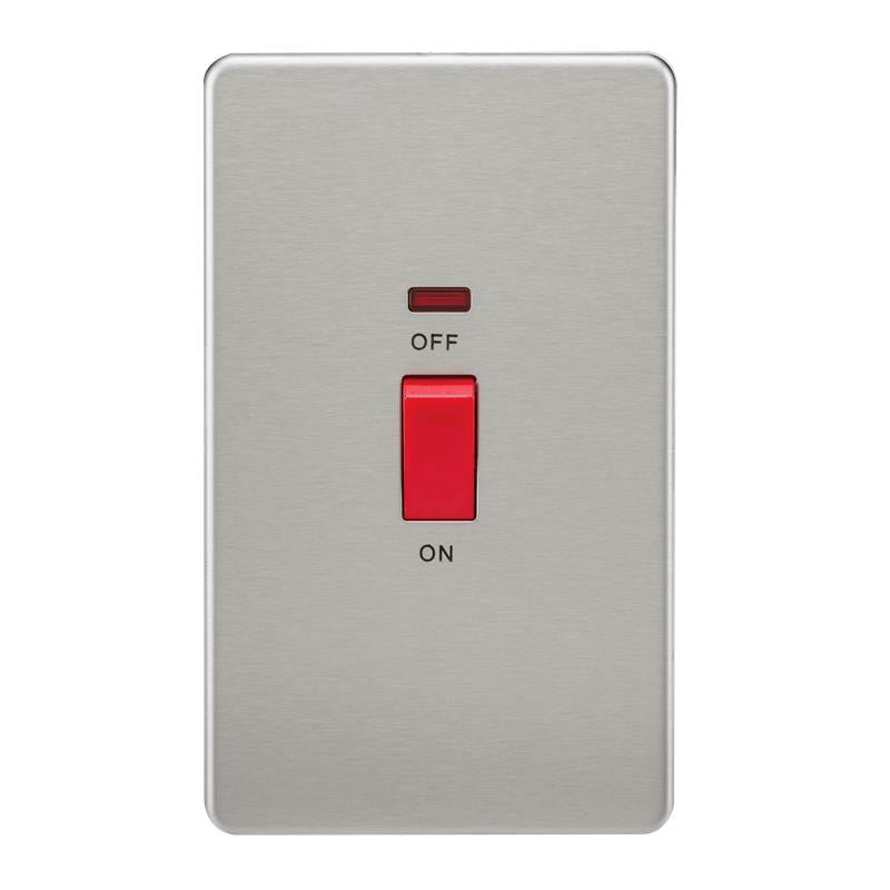 45A 2G DP 230V Screwless Brushed Chrome Switch With Neon