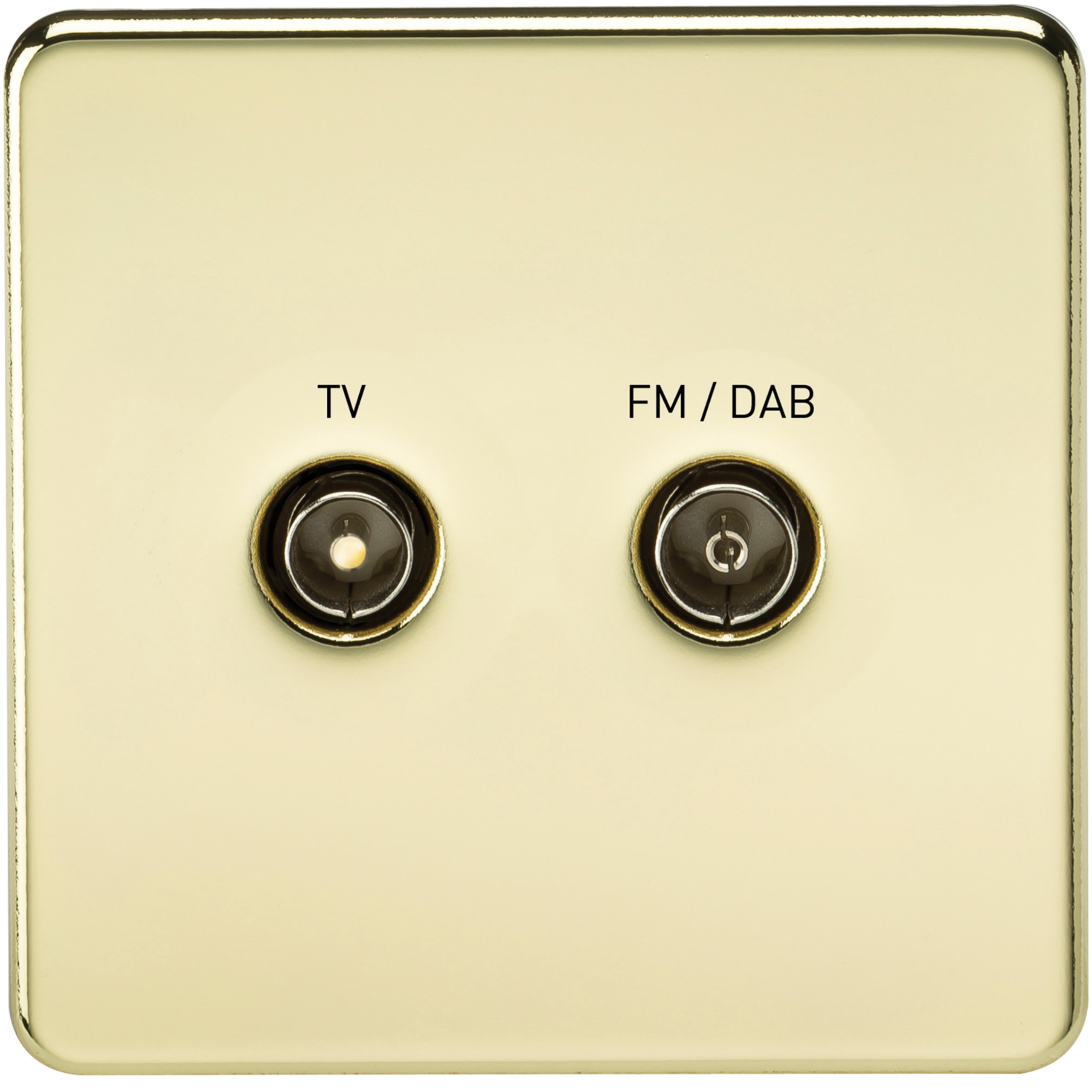 Screened Diplex TV and FM DAB Outlet 1G Screwless Polished Brass Wall Plate