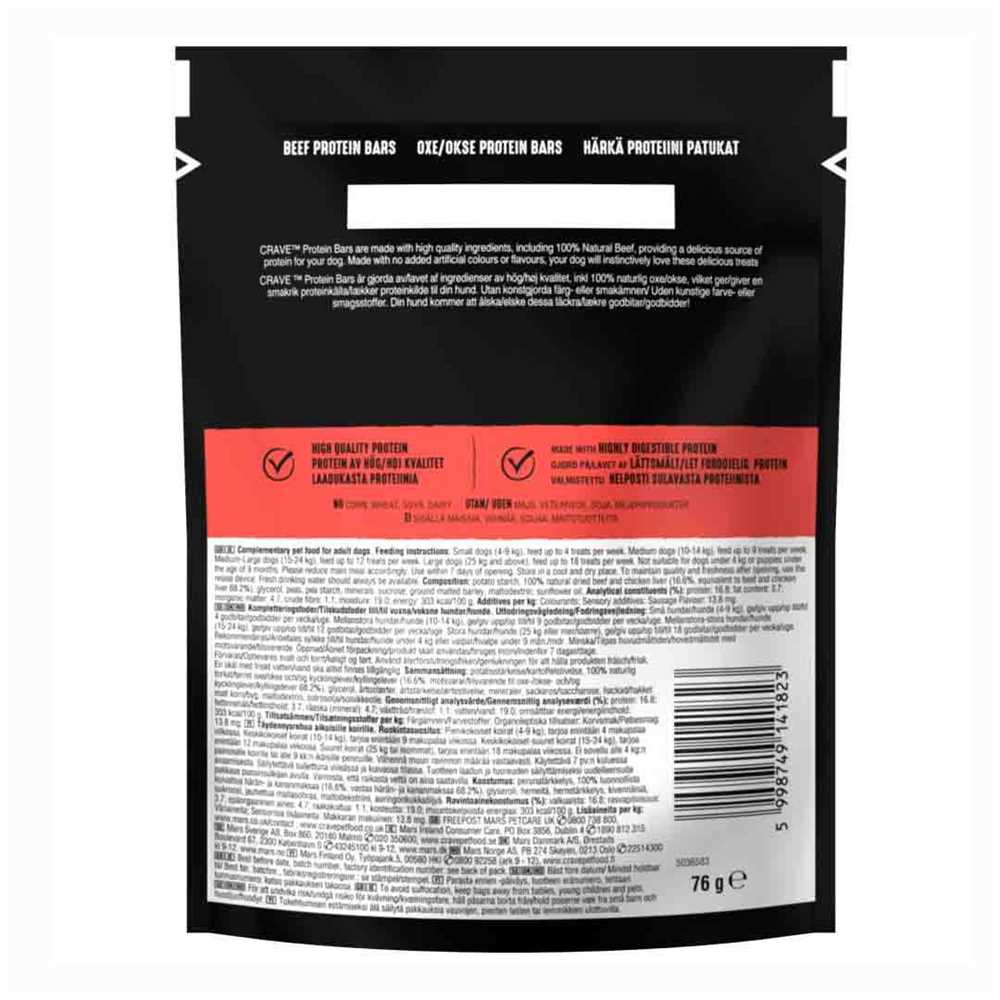 CRAVE High Protein Beef Bar – 76g - Grain-Free Snack for Dogs