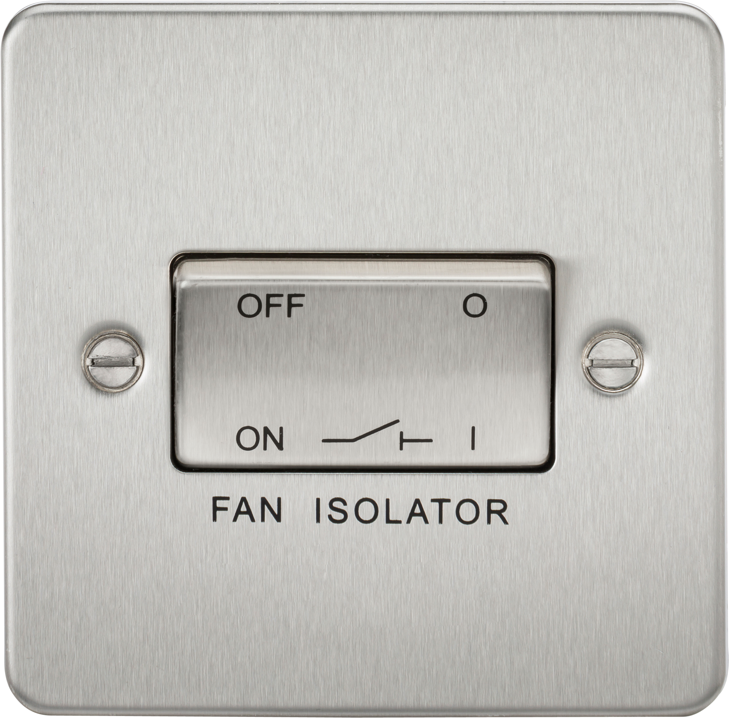 3 Pole Fan Isolator Flat Plate Switch- Brushed Chrome