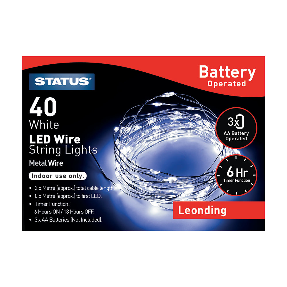 40 Micro LED Indoor Battery Wire Lights - Cool White