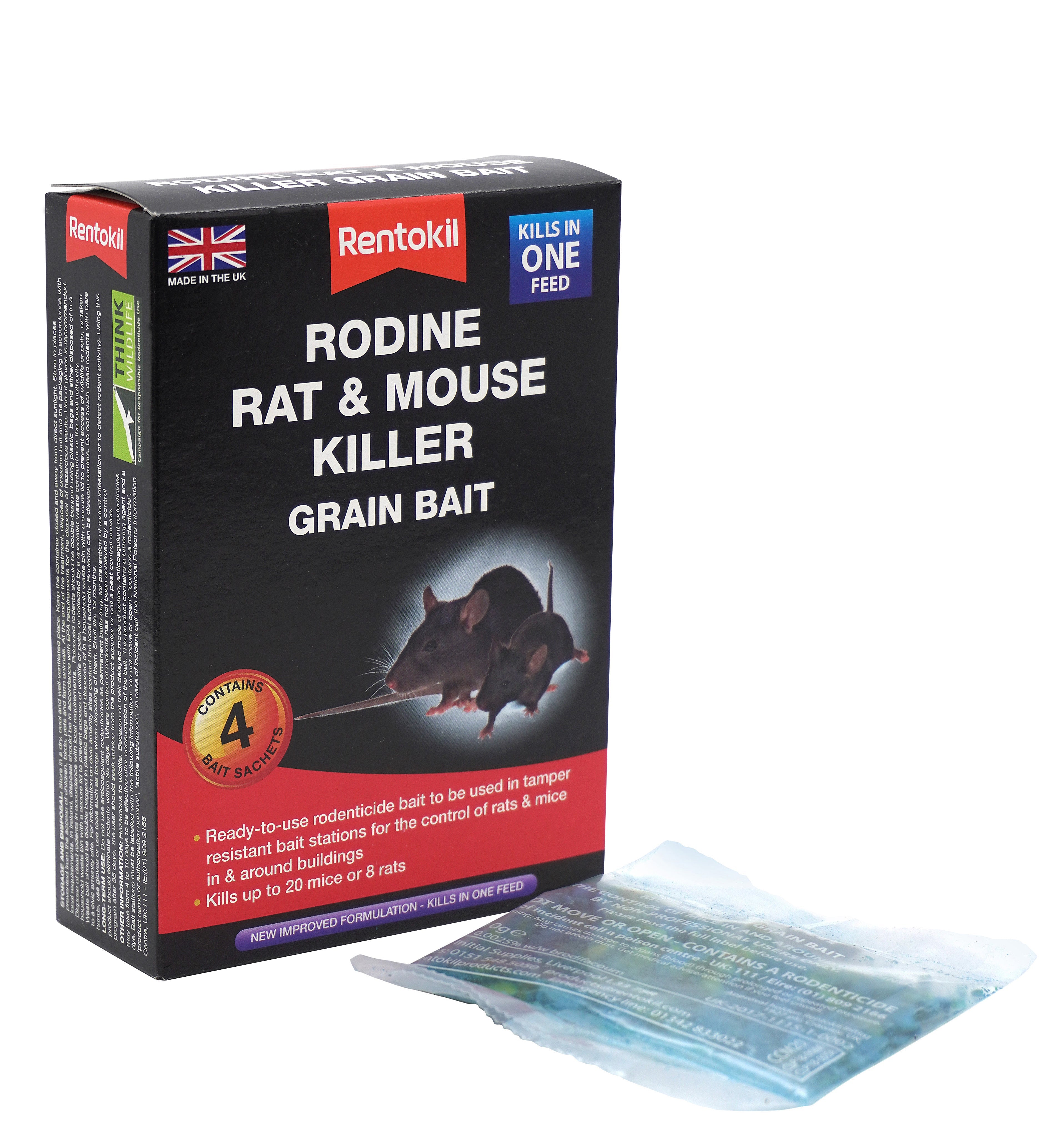 Rodine Rat & Mouse Killer Grain Bait - 4 Sachet