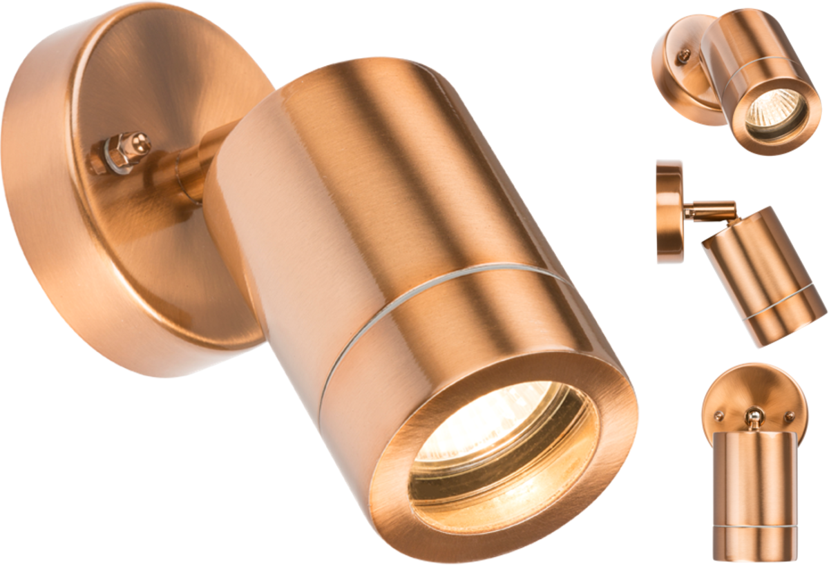 Adjustable IP65 Brushed Copper Indoor Outdoor Single Wall Light