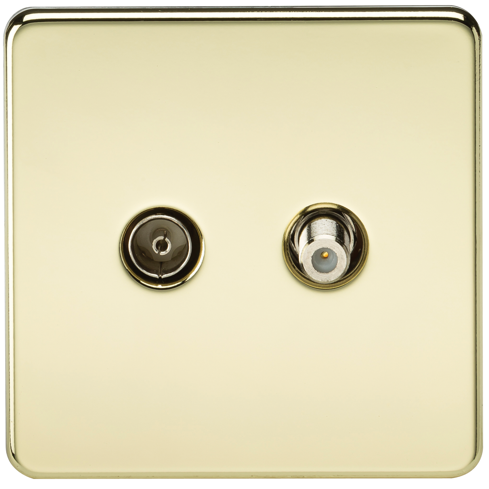 Coaxial TV and SAT TV Outlet 1G Screwless Polished Brass Isolated Wall Plate