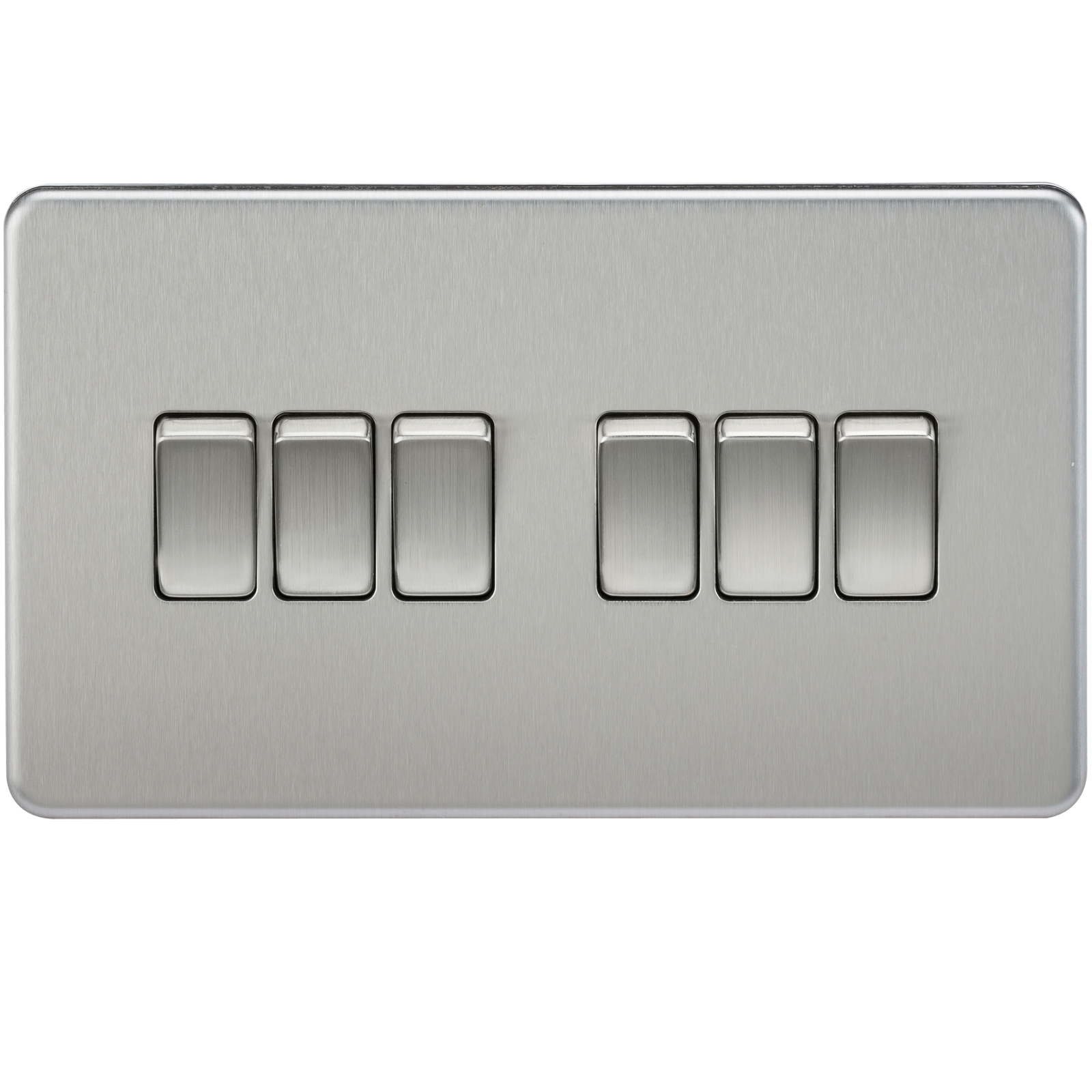 10A 6G 2 Way 230V Screwless Brushed Chrome Electric Wall Plate Switch