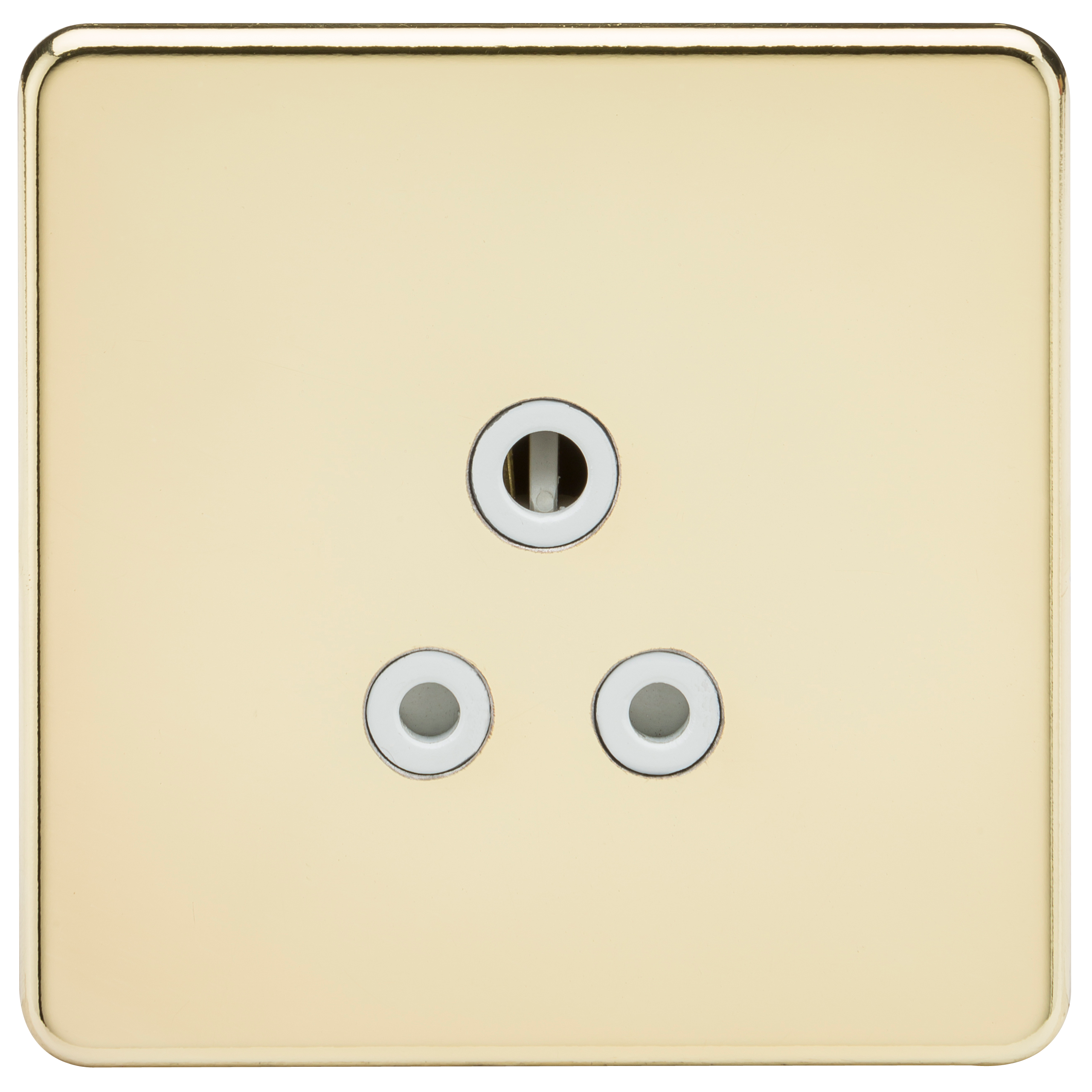 1G 5A Screwless Polished Brass Round Pin 230V Unswitched Electrical Wall Socket - White Insert